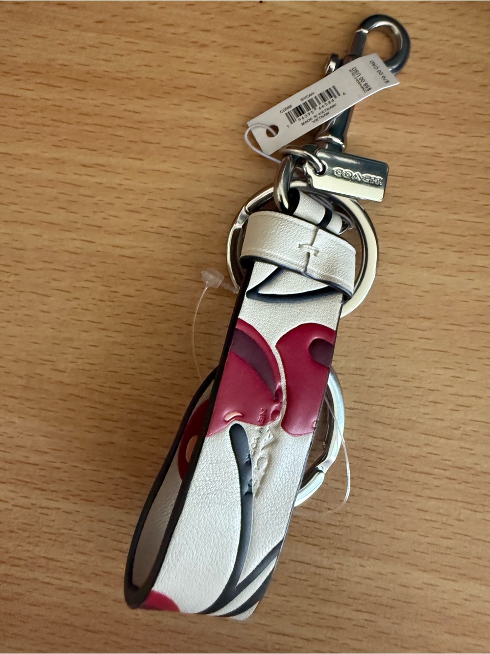 Coach Cherry White & Red Leather Key Fob with Silver Hardware - Picture 2 of 2